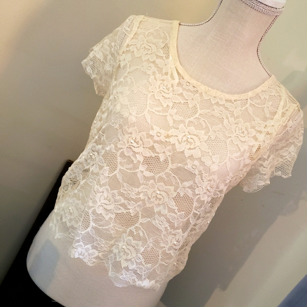 Sheer Lacey top With Pearl Detail